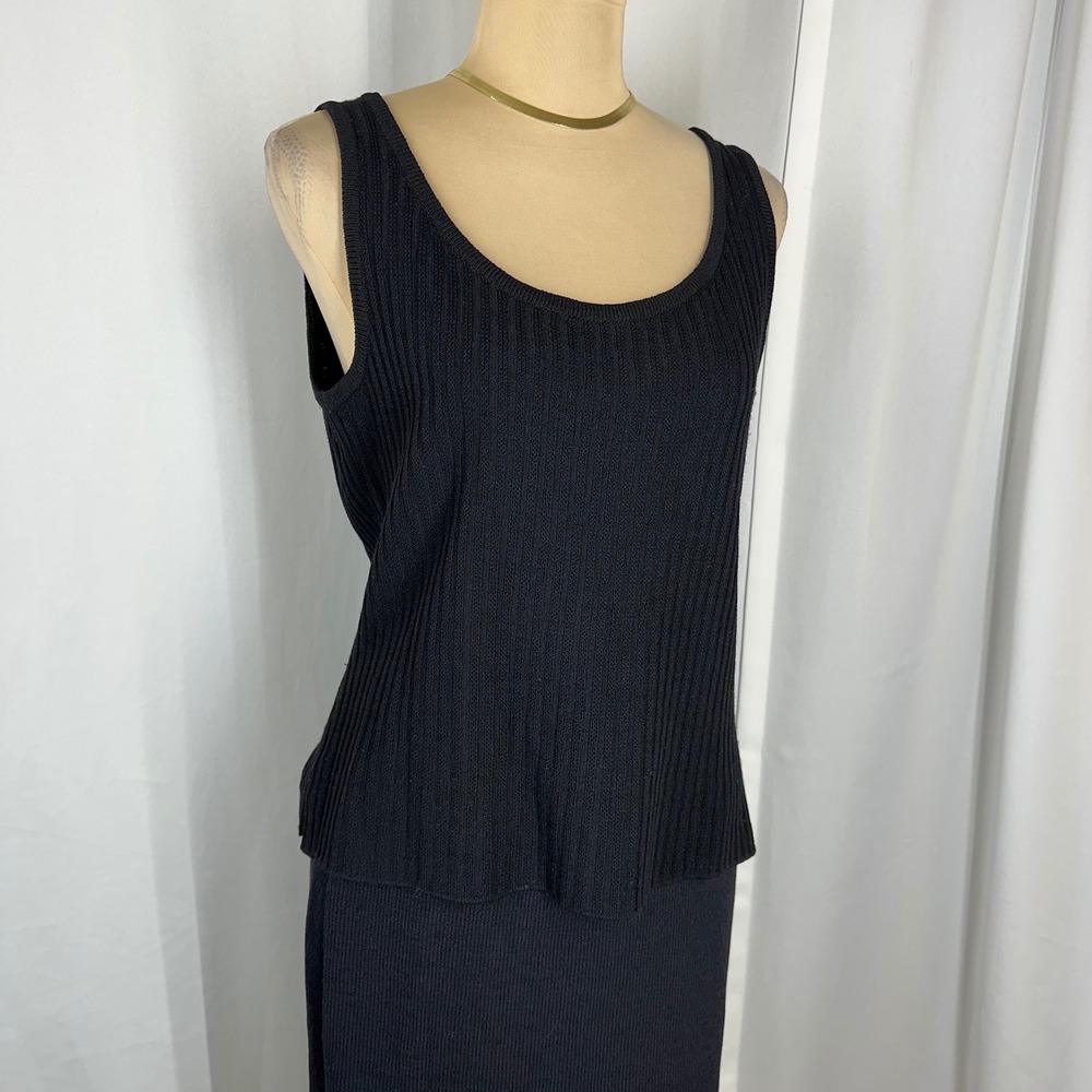 St. John Collection Marie Gray Santana Knit Black Ribbed Tank Top Size S USA
